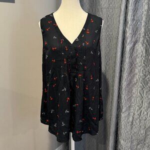 A Pea in the Pod Women's Nursing Top Sleeveless Dark Navy Nautical Print Size L